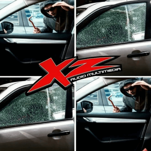 Ventana de auto con laminado de seguridad evitando que los pedacitos del vidrio entren dentro del habitaculo